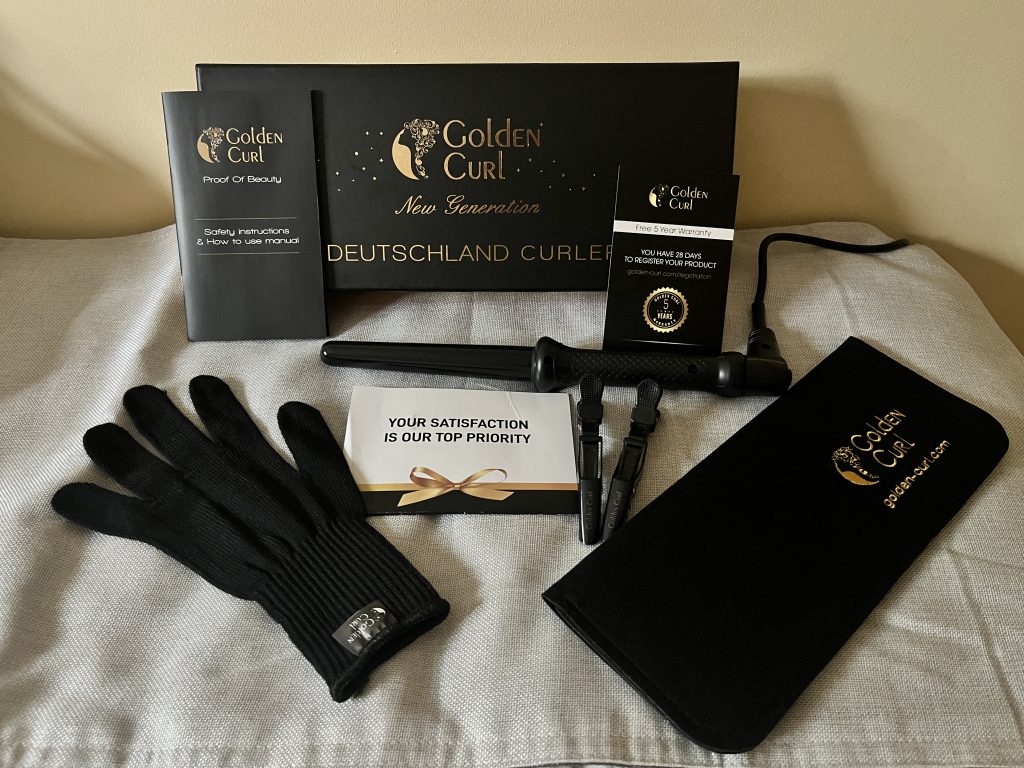 Golden Curl Lockenstab mit Zubehör und Verpackung