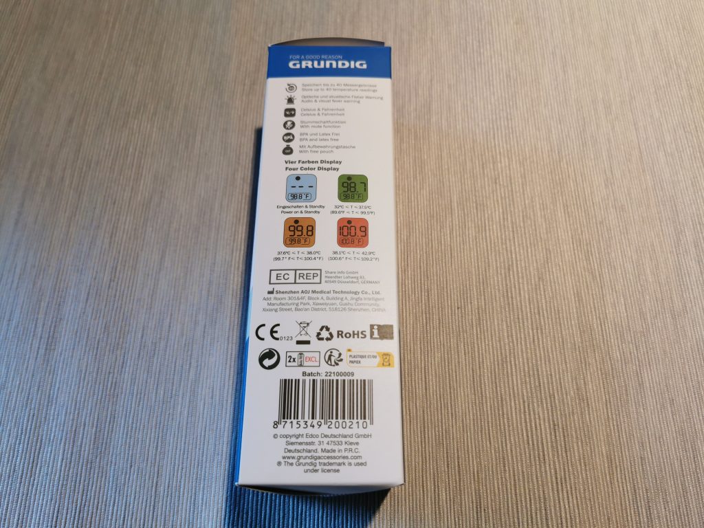 Grundig 20021 Ohrthermometer Verpackung Seite 1