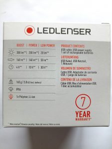 Ledlenser H7R.2 Stirnlampe, Rückseite der Verpackung