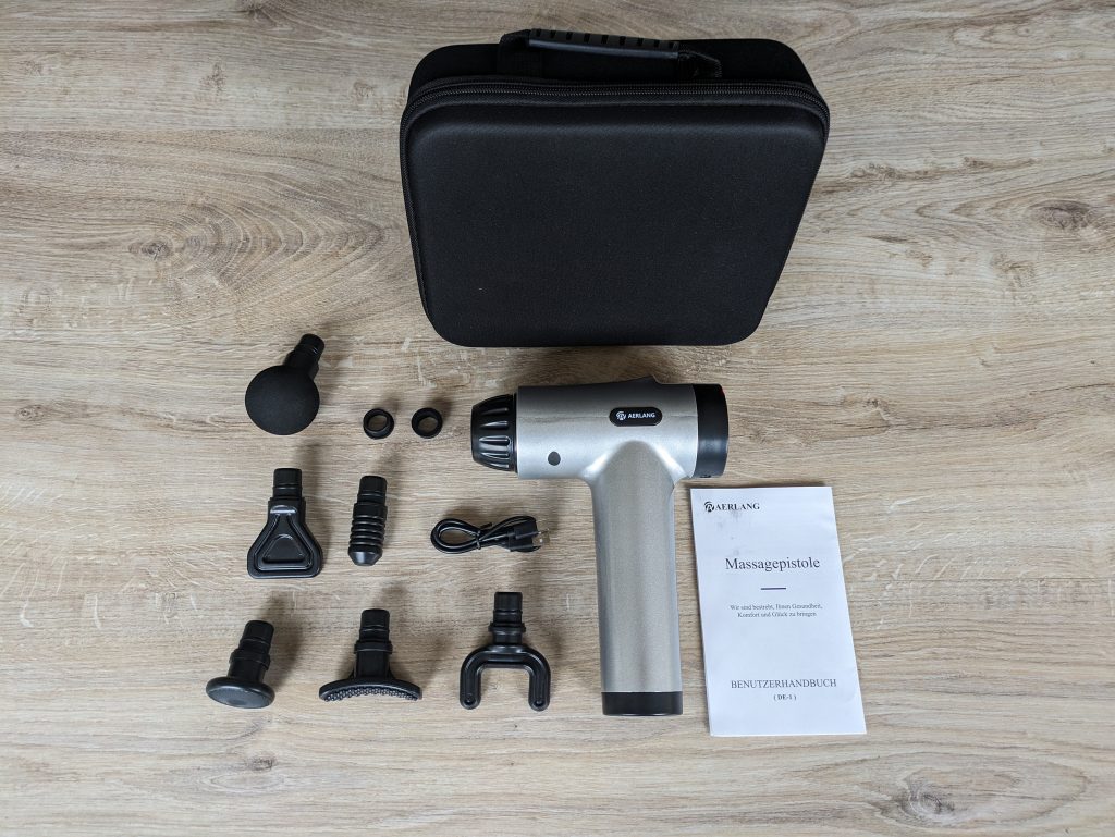 Lieferumfang der Aerlang EM-8 Massagepistole