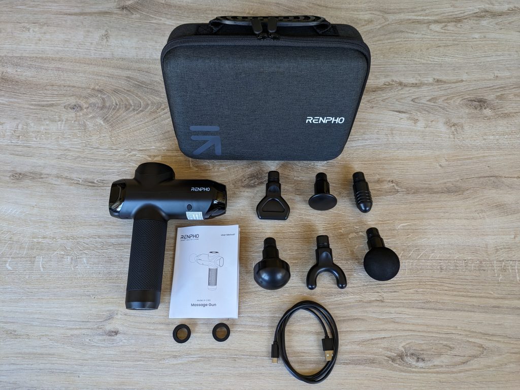 Lieferumfang der RENPHO R3 Massagepistole