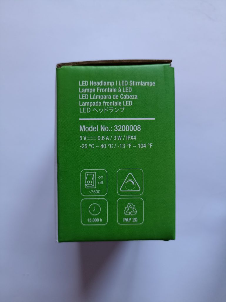 Lighting-EVER - Stirnlampe, Seitenansicht der Verpackung