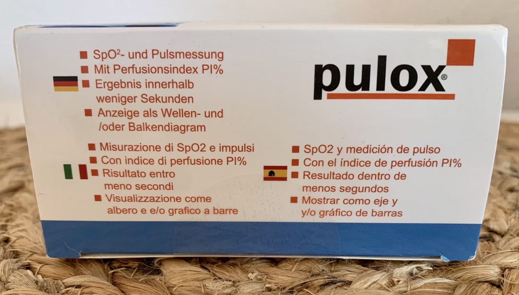 PULOX PO-200 Pulsoximeter im Karton von der rechten Seite