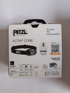 Petzl Actik Core Stirnlampe, Rückseite der Verpackung