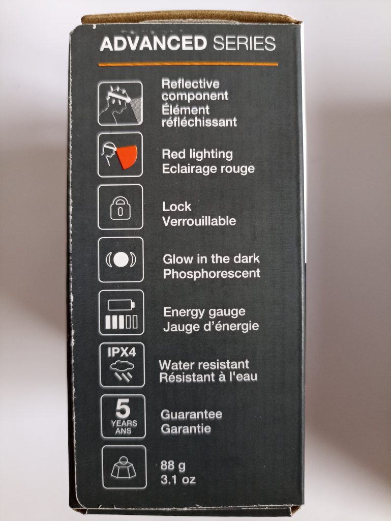 Petzl Actik Core Stirnlampe, Seitenansicht der Verpackung