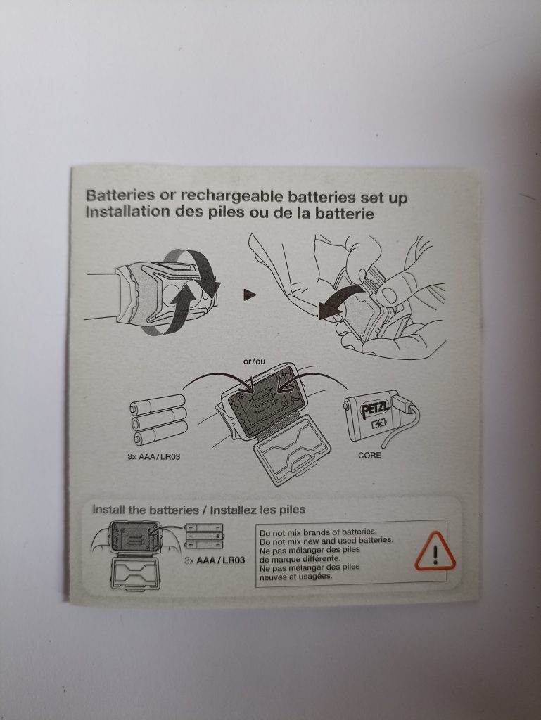 Petzl Actik Core Stirnlampe, beiliegende Gebrauchsanweisung