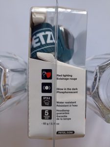 Petzl Tikka Stirnlampe, Seitenansicht der Verpackung