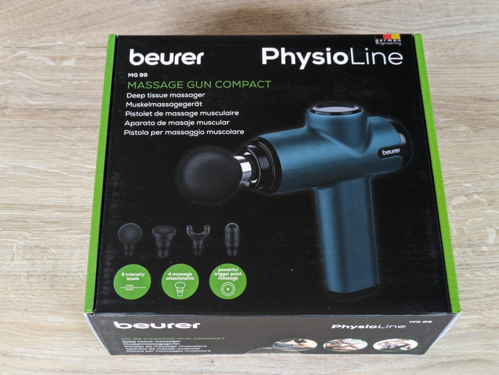 Verpackung der Beurer MG 99 Massagepistole von vorne
