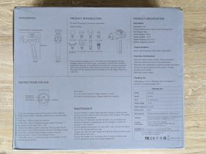 Verpackung der MILCEA MG-029 Massagepistole von hinten