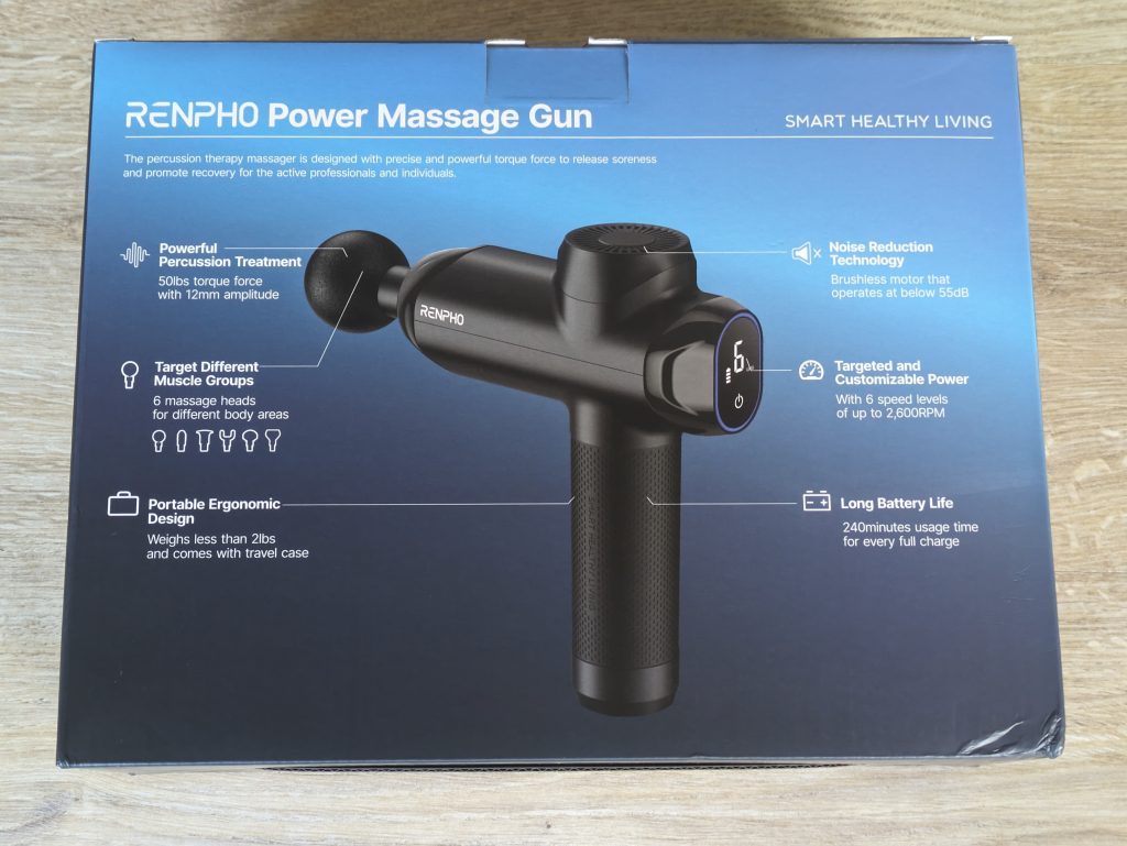 Verpackung der RENPHO R3 Massagepistole von hinten