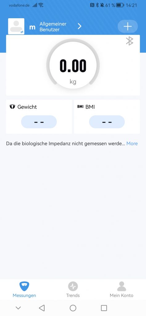 Vitafit VT705 Körperfettwaage Bedienoberfläche App