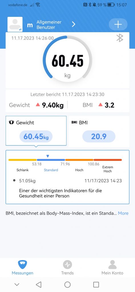 Vitafit VT705 Körperfettwaage Messergebnis