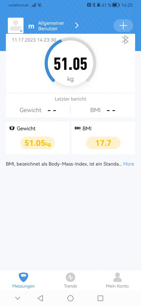 Vitafit VT705 Personenwaage Messwert