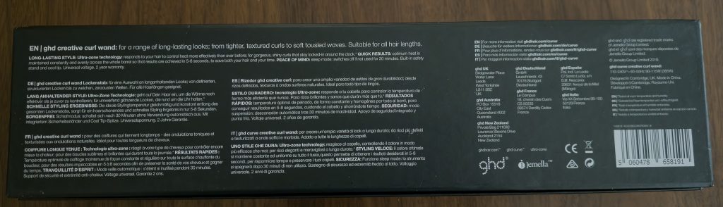 ghd curve creative curl wand Lockenstab Verpackung Rückseite