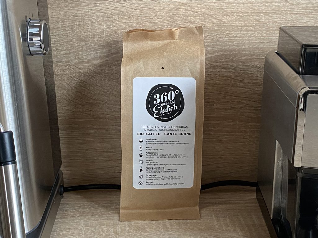 360° rundum ehrlich Bio-Kaffee Kaffeebohnen Verpackung