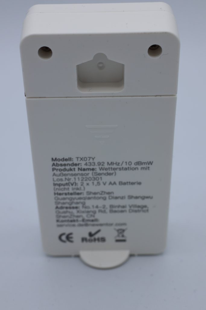 Newentor FJ 3378 Wetterstation Sensor Rückseite