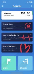 Beurer BC 54 Handgelenk-Blutdruckmessgerät App Startseite