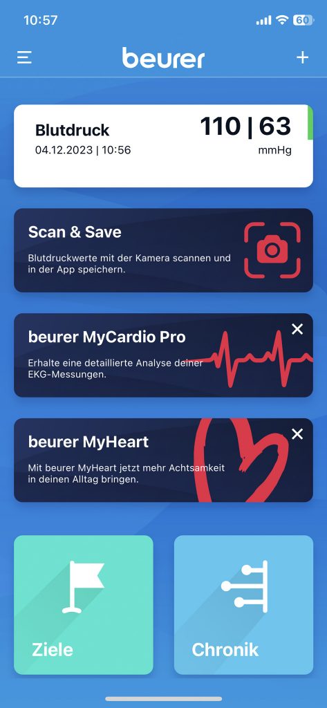 Beurer BC 54 Handgelenk-Blutdruckmessgerät App Startseite
