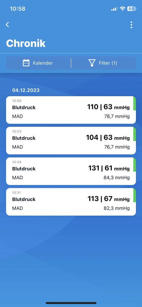 Beurer BC 54 Handgelenk-Blutdruckmessgerät App Liste der Messungen