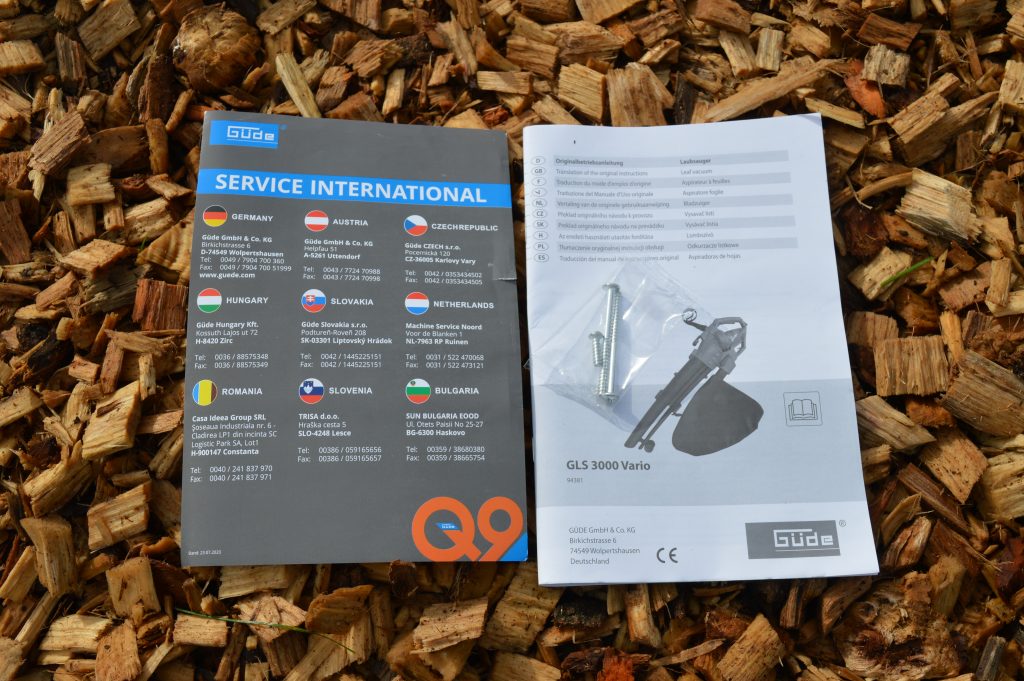 Güde GLS 3000 Vario Laubsauger Serviceblatt Bedienungsanleitung Verpackungsinhalt