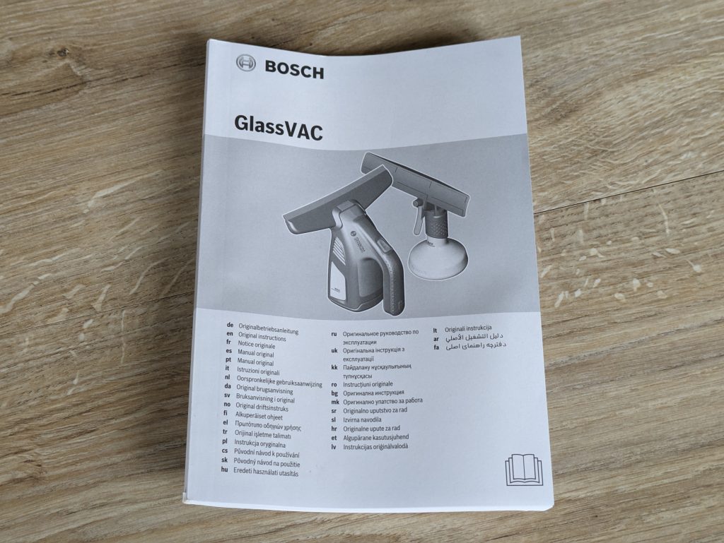 Anleitung des Bosch Home and Garden GlassVAC Fenstersaugers geschlossen