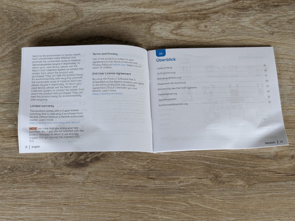Anleitung des RLK8-800B4 Reolink Überwachungskamera-Sets mit Inhaltsverzeichnis