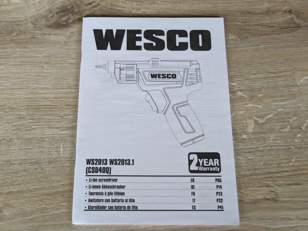 Anleitung des WESCO WS2013 WS2103.1 CSD40Q Akkuschraubers