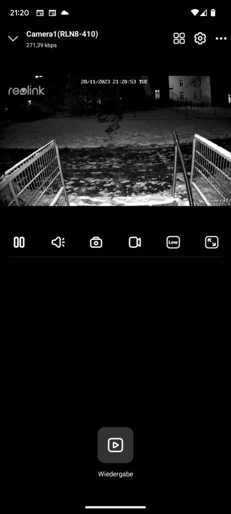 App Ansicht in der Nacht des RLK8-800B4 Reolink Überwachungskamera-Sets