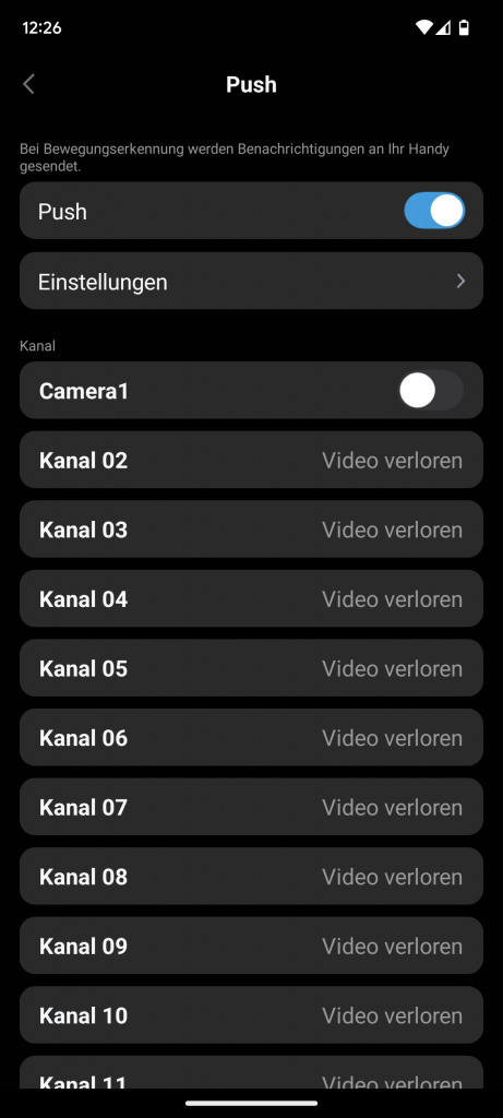 App Kanalauswahl für Push des RLK8-800B4 Reolink Überwachungskamera-Sets