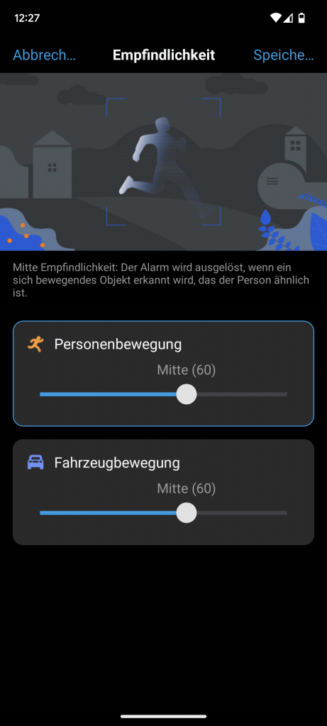 App erweiterte Einstellungen der Empfindlichkeit des RLK8-800B4 Reolink Überwachungskamera-Sets