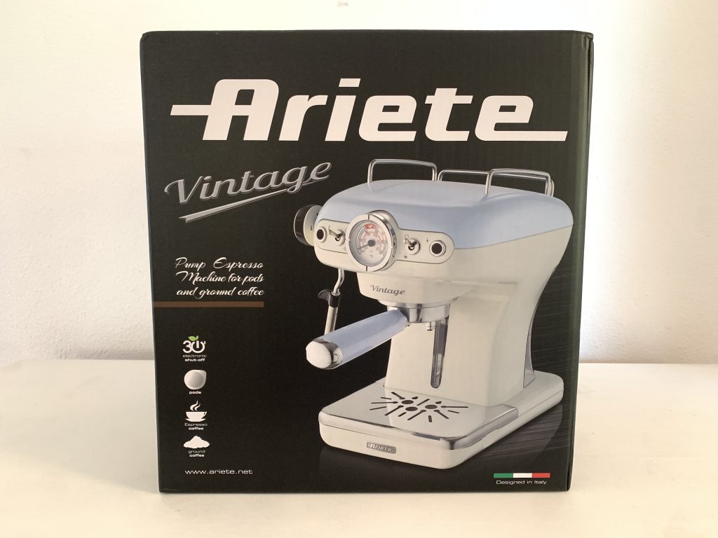 Ariete Vintage Siebträgermaschine im Karton von vorne