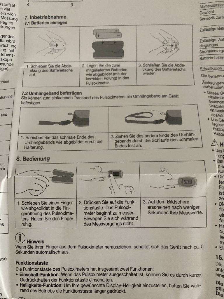 Beurer PO 30 Pulsoximeter Teilansicht Bedienungsanleitung