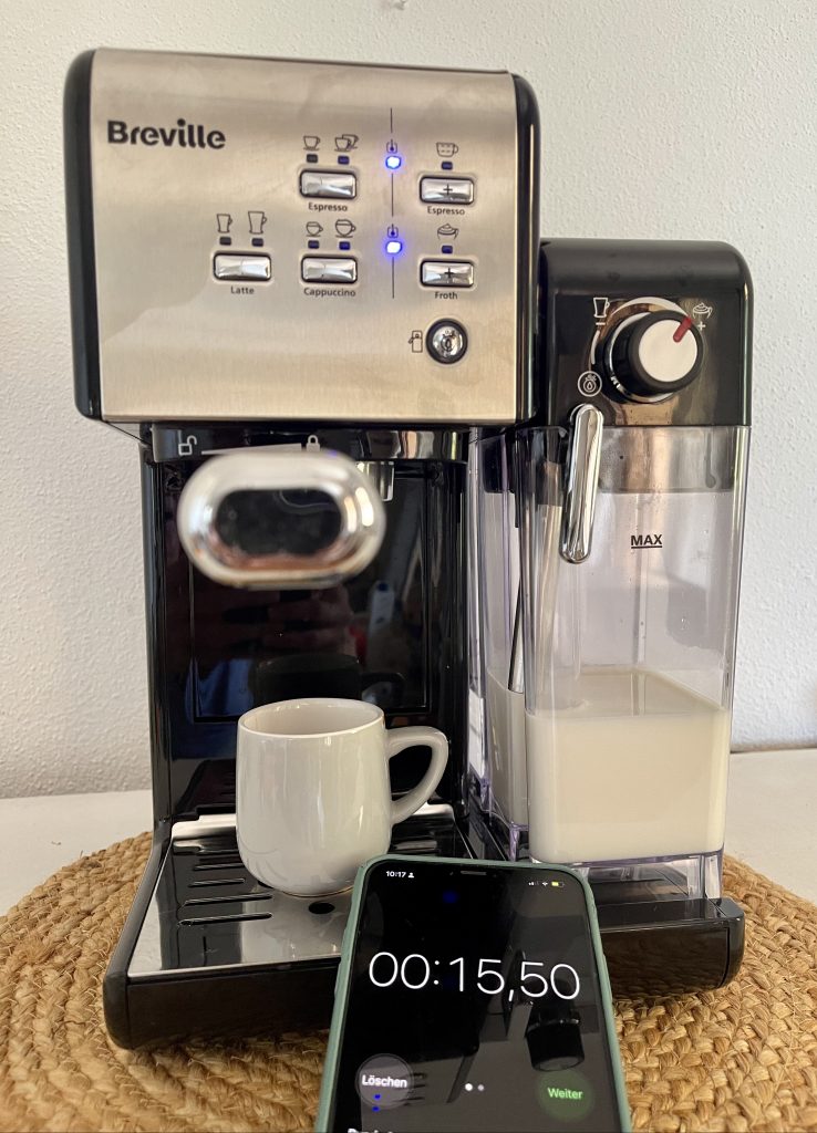 Breville Prima Latte II Siebträgermaschine Zubereitungszeit ein Espresso