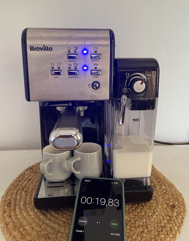 Breville Prima Latte II Siebträgermaschine Zubereitungszeit zwei Espressi