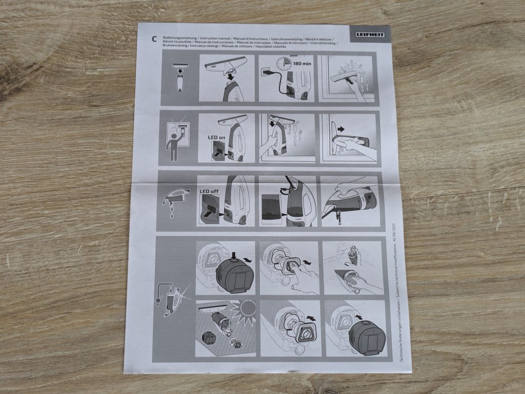 Faltzettel des Leifheit Aquanta Click Fenstersaugers