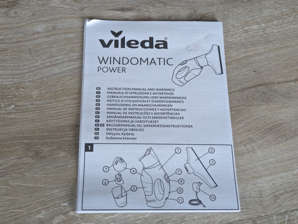Faltzettel des Vileda Windomatic Power Fenstersaugers