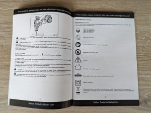 Geöffnete Anleitung des HYCHIKA 12V Akkuschraubers