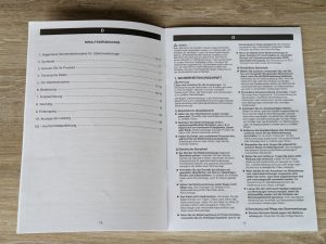 Geöffnete Anleitung des WORKPRO ‎W122039AU Akkuschraubers