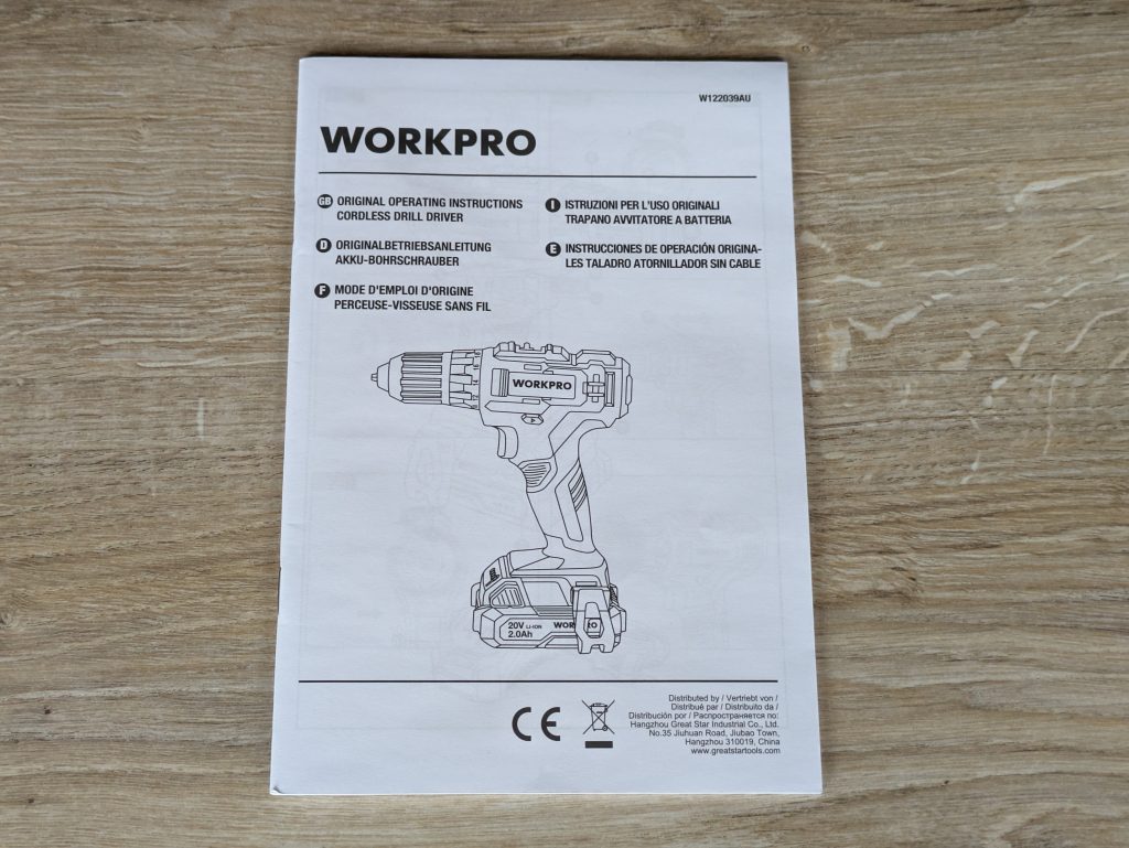 Geschlossene Anleitung des WORKPRO ‎W122039AU Akkuschraubers