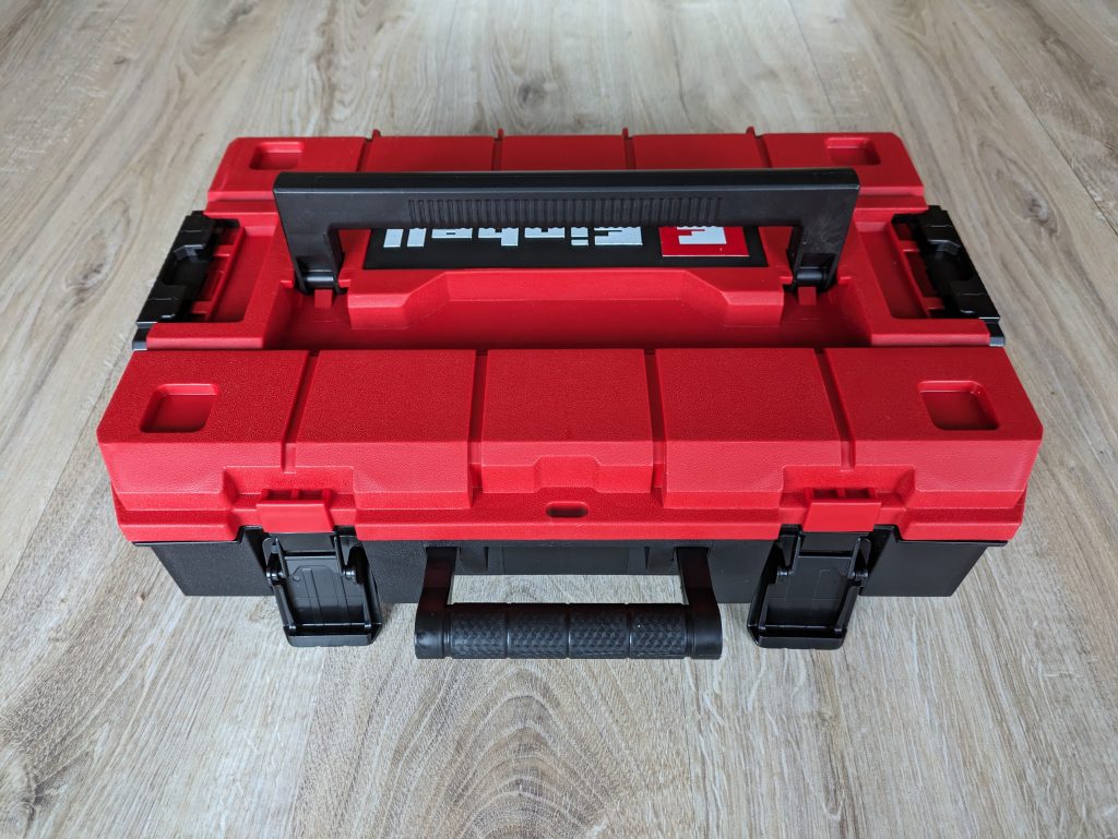 Koffer des Einhell TP-CD 1850 Li-i BL Akkuschraubers mit herausgezogenen Griffen