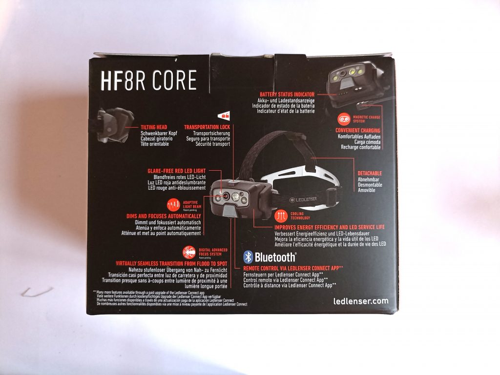 Ledlenser HF8R Core Stirnlampe, Verpackung Rückseite
