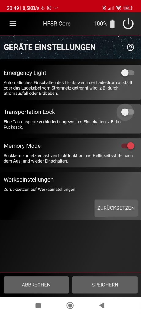 Ledlenser HF8R Stirnlampe, Screenshot App 7