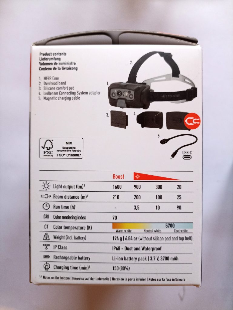 Ledlenser HF8R Stirnlampe, Verpackung Seitenansicht 2