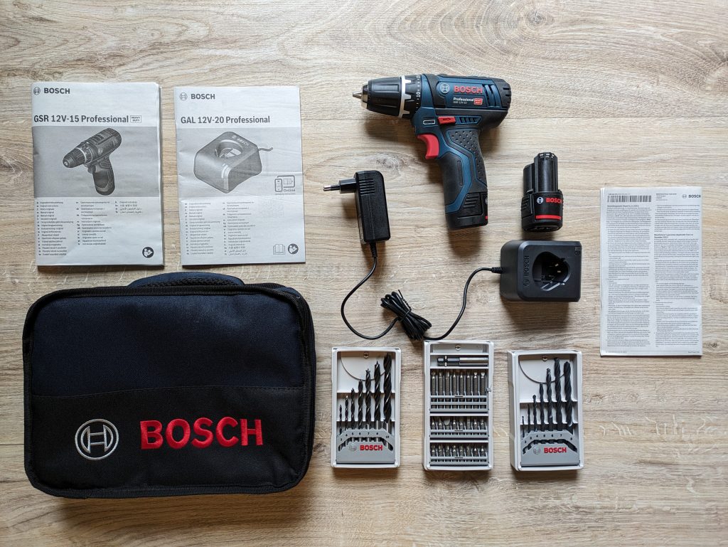 Lieferumfang des Bosch Professional GSR 12V-15 Akkuschraubers