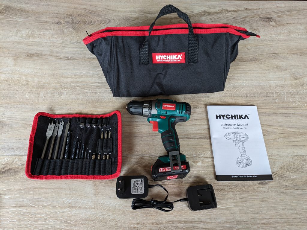 Lieferumfang des HYCHIKA 12V Akkuschraubers