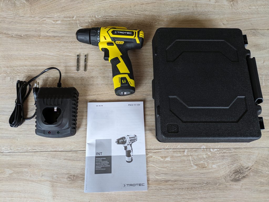 Lieferumfang des TROTEC PSCS 11-12V Akkuschraubers