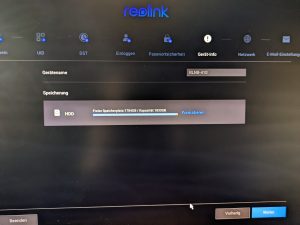 NVR-Anzeige zum Speicher des RLK8-800B4 Reolink Überwachungskamera-Sets