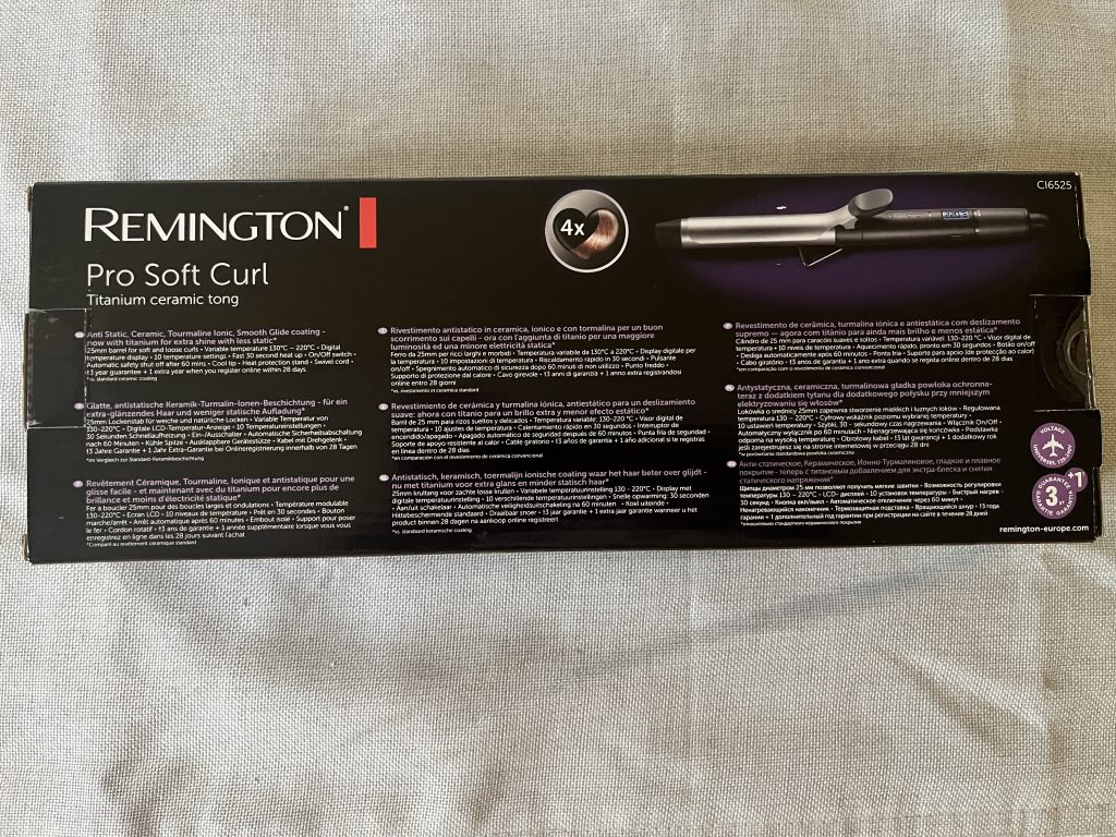 Remington Pro Soft Curl Lockenstab Verpackung Rückseite