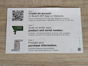 Rückseite des Garantiescheins des Bosch IXO 7. Generation Akkuschraubers