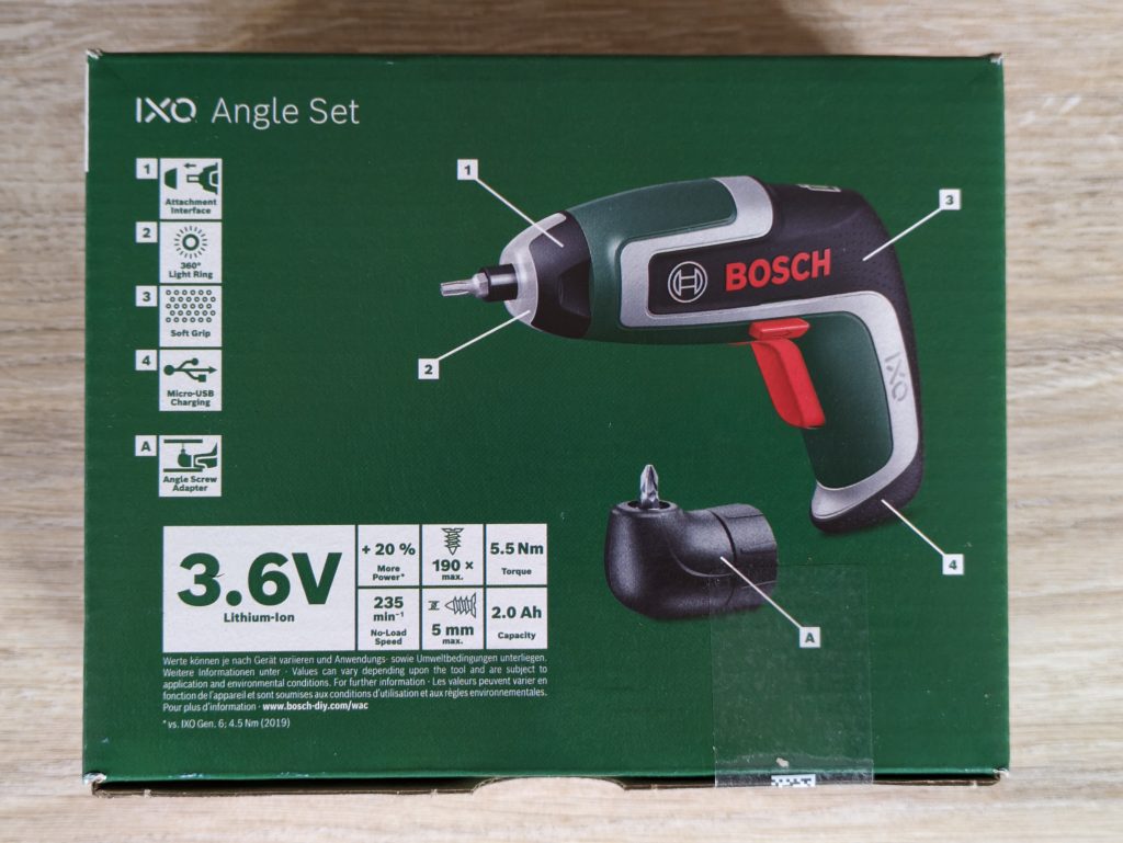 Verpackung des Bosch IXO 7. Generation Akkuschraubers von hinten